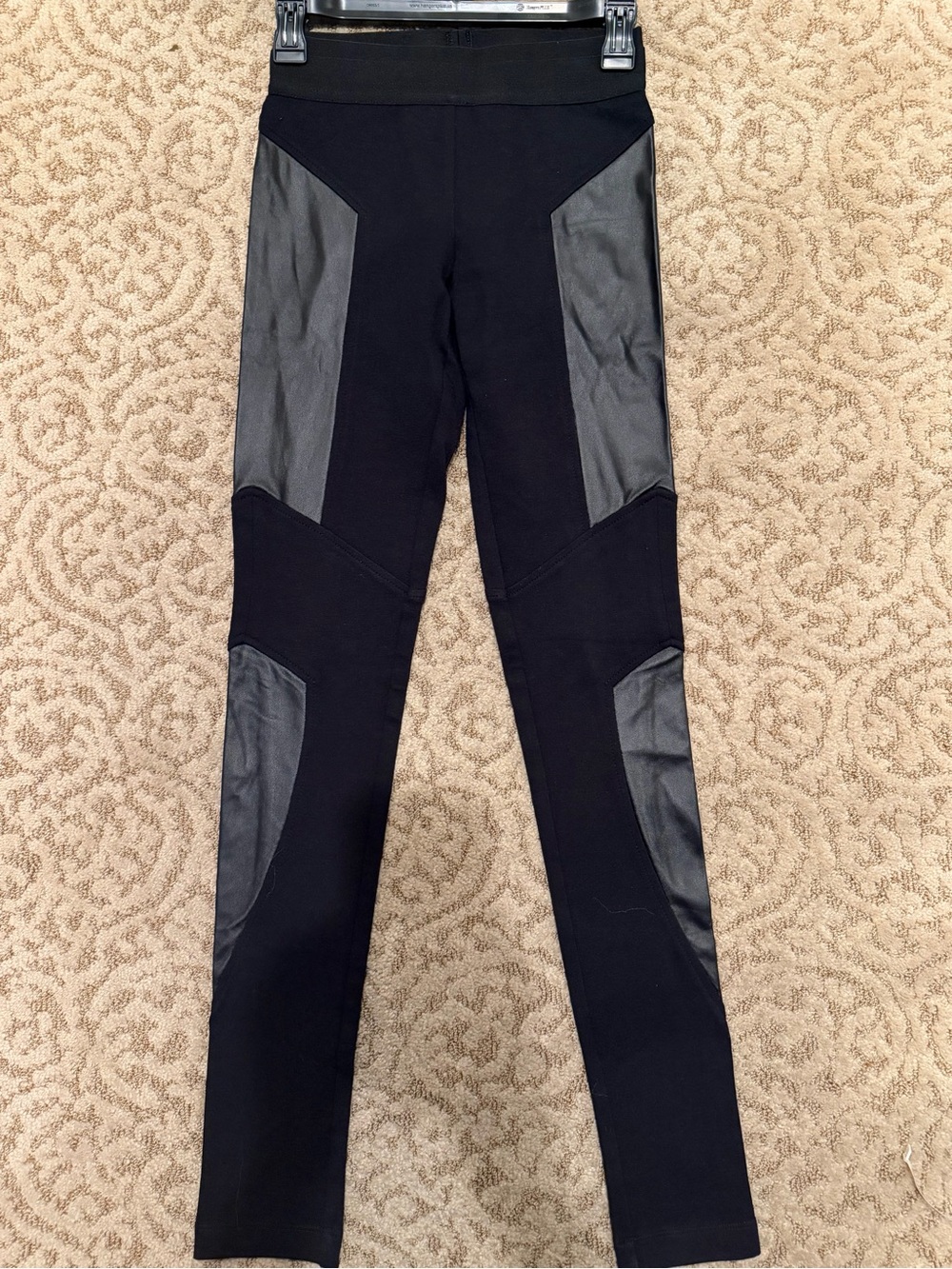 BCBG Black Legging with Faux Leather Panel Detailing Size XS NEW